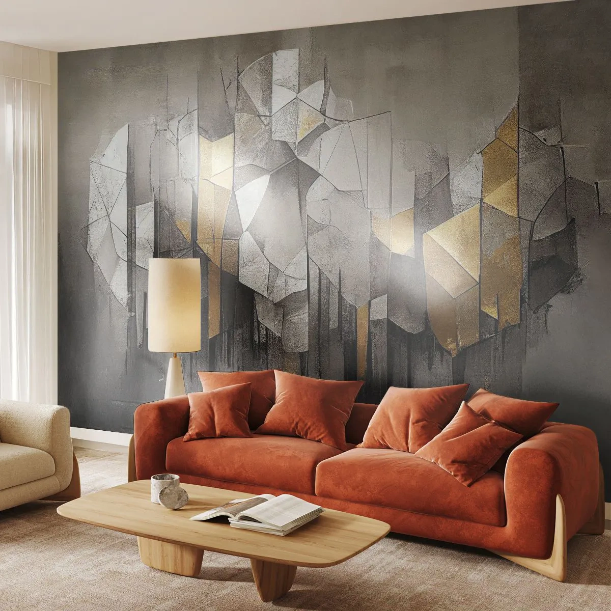 Fotomurali Premium Sand - Forme geometriche di ghiaccio e oro su uno sfondo scuro - 100x70cm - Composizione di ghiaccio e luce - Decorazione murale moderna per soggiorno e camera da letto ARTTOR