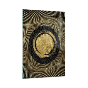Quadro su vetro - Composizione geometrica in nero e oro con raggi - 70x100cm - Composizione glamour - Decorazione murale moderna per soggiorno e camera da letto ARTTOR