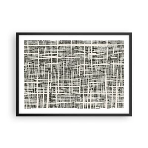 Poster in cornice nera - Un motivo geometrico che ricorda una griglia su uno sfondo chiaro - 70x50cm - Composizione tessuta - Decorazione murale moderna per soggiorno e camera da letto ARTTOR