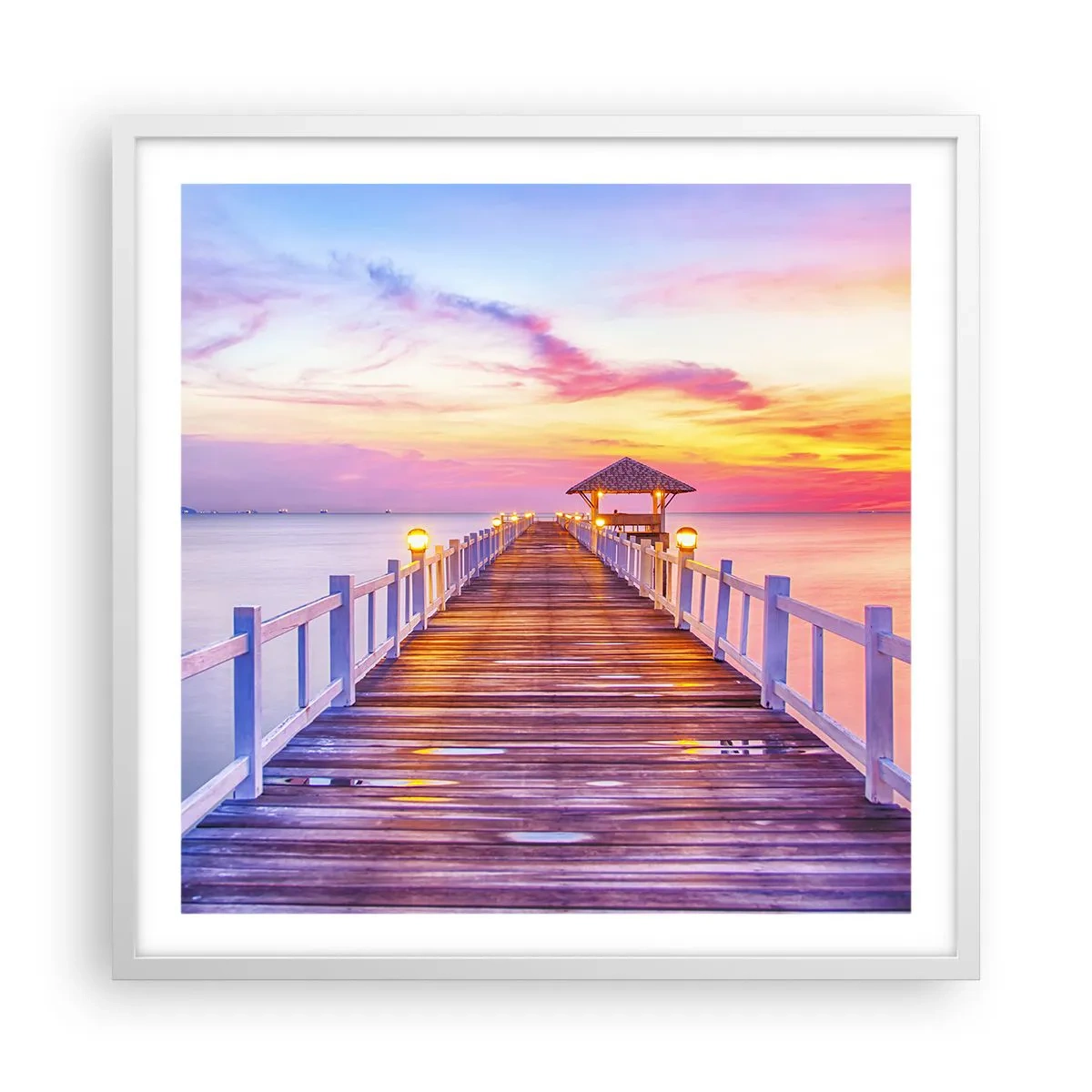 Poster in cornice bianca - Silenzio della sera in lilla e oro - 60x60 cm