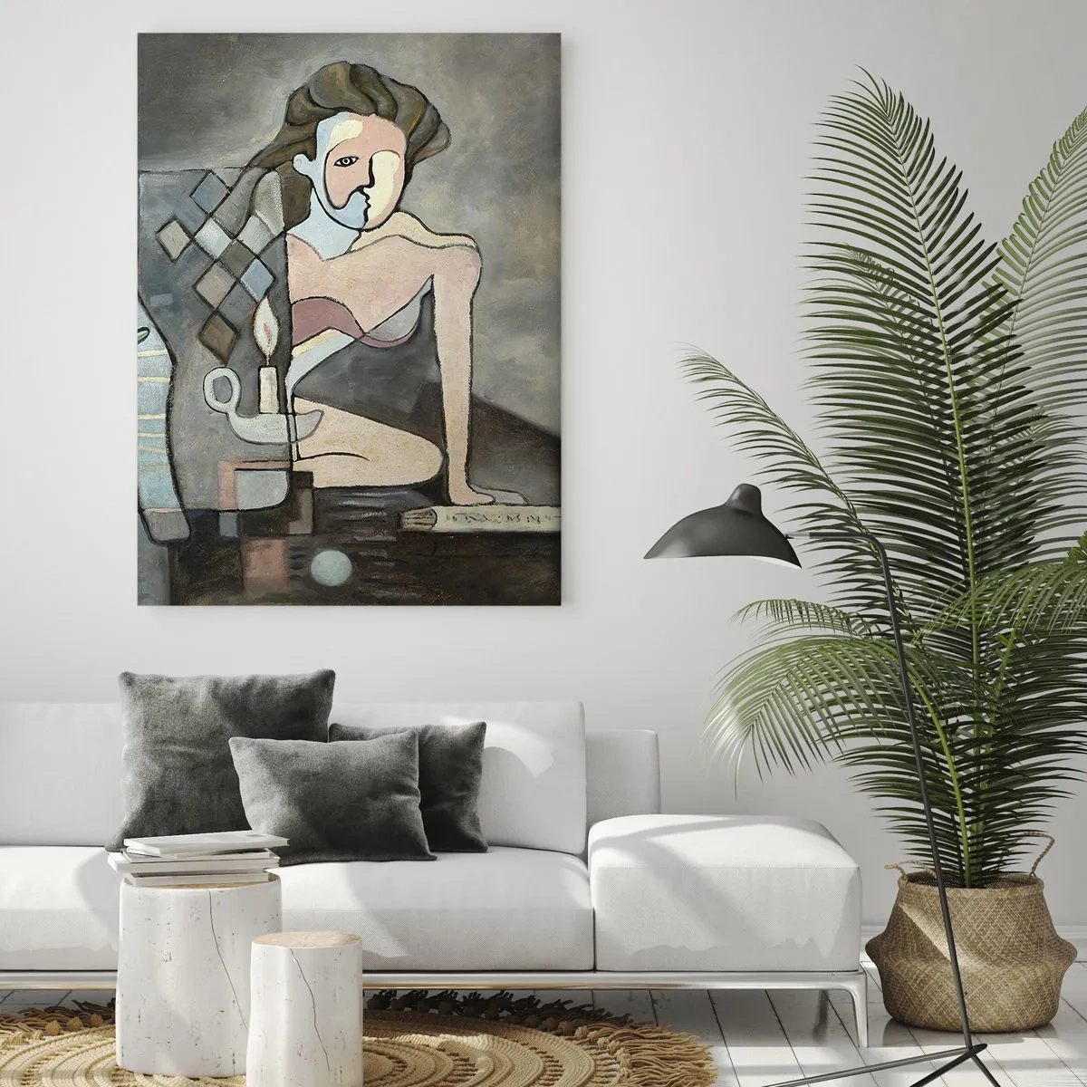 Quadro su vetro - Una scena astratta con due figure in stile cubista. - 50x70cm - Mosaico di spirito e materia - Decorazione murale moderna per soggiorno e camera da letto ARTTOR