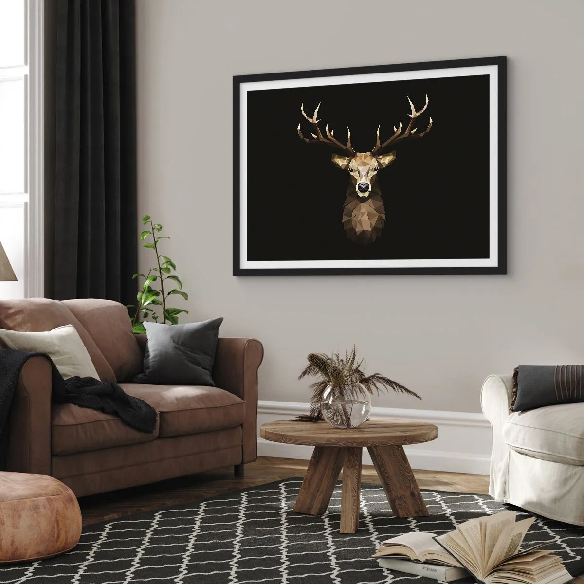Poster in cornice nera - Cervo cubista - 50x40 cm