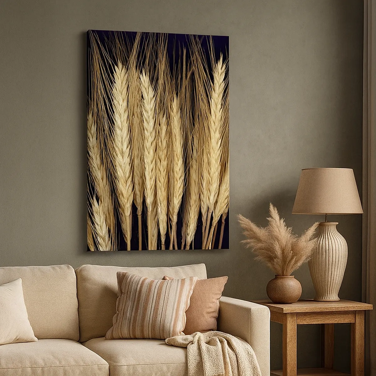 Quadro su tela - Stampe su Tela - Spighe di grano su sfondo nero in stile rustico - 50x70cm - Magia rustica - Decorazione murale moderna per soggiorno e camera da letto ARTTOR