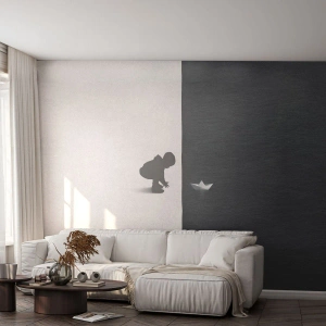 Fotomurali Autoadesivo Deluxe Sticker - La grande spedizione - Ragazzo, Bianco e nero, Acqua - 100x70 cm