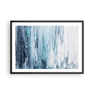 Poster in cornice nera - Striature astratte blu e bianche che ricordano i ghiaccioli - 70x50cm - Ghiaccio blu - Decorazione murale moderna per soggiorno e camera da letto ARTTOR