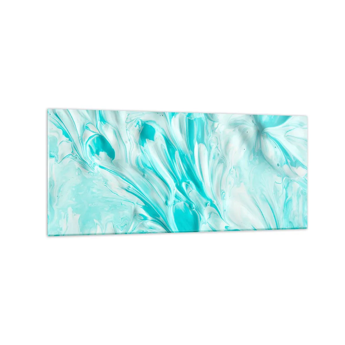 Quadro su vetro - Un motivo astratto nelle tonalità pastello del blu e del bianco. - 120x50cm - Insieme per sempre - Decorazione murale moderna per soggiorno e camera da letto ARTTOR