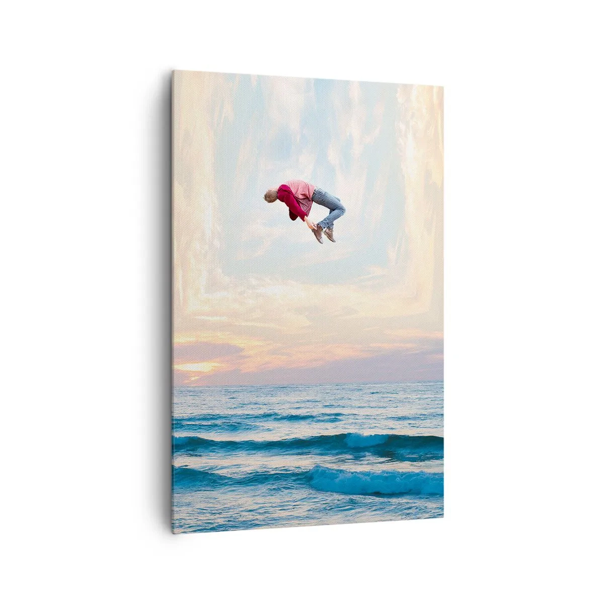 Quadro su tela - Stampe su Tela - Salto surreale sul mare nella cornice - 80x120cm - In un'altra dimensione - Decorazione murale moderna per soggiorno e camera da letto ARTTOR