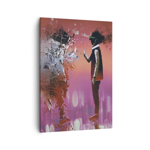 Quadro su tela - Stampe su Tela - Una scena astratta con una figura futuristica ed elementi sparsi. - 50x70cm - Puoi guardare te stesso? - Decorazione murale moderna per soggiorno e camera da letto ARTTOR