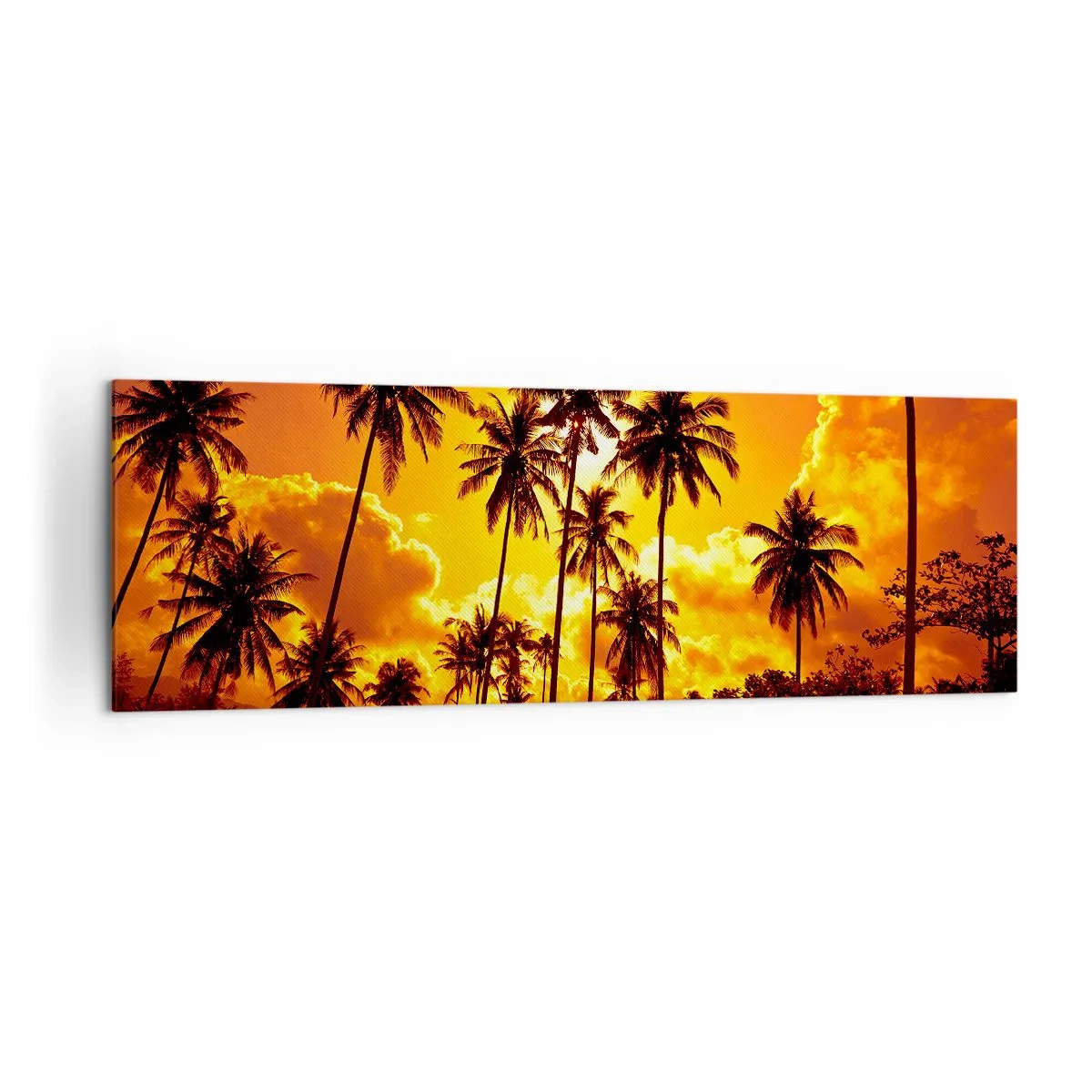 Quadro su tela - Stampe su Tela - Palme contro un cielo dorato durante un tramonto tropicale - 160x50cm - Bruciano i monti, bruciano i boschi - Decorazione murale moderna per soggiorno e camera da letto ARTTOR