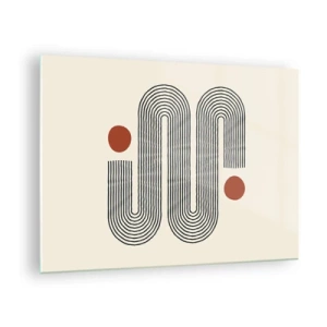 Quadro su vetro - Motivo lineare minimalista con punti rossi - 70x50cm - Dall'inizio alla fine - Decorazione murale moderna per soggiorno e camera da letto ARTTOR