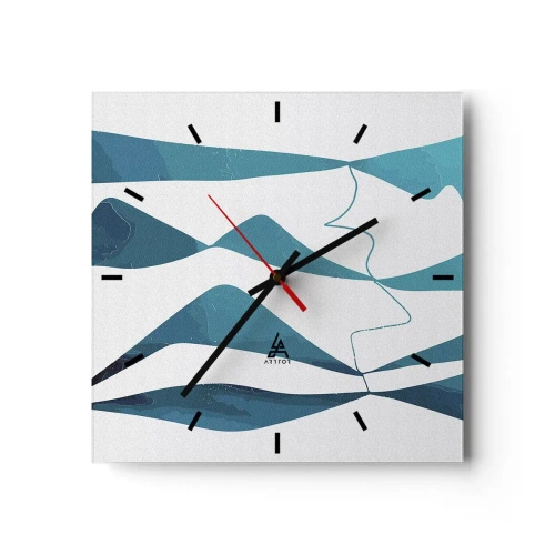 Orologio da parete - Orologio in Vetro - Forme astratte nelle tonalità del blu su sfondo bianco - 30x30cm - Astrazione: legame turchese - Decorazione murale moderna per soggiorno e camera da letto ARTTOR