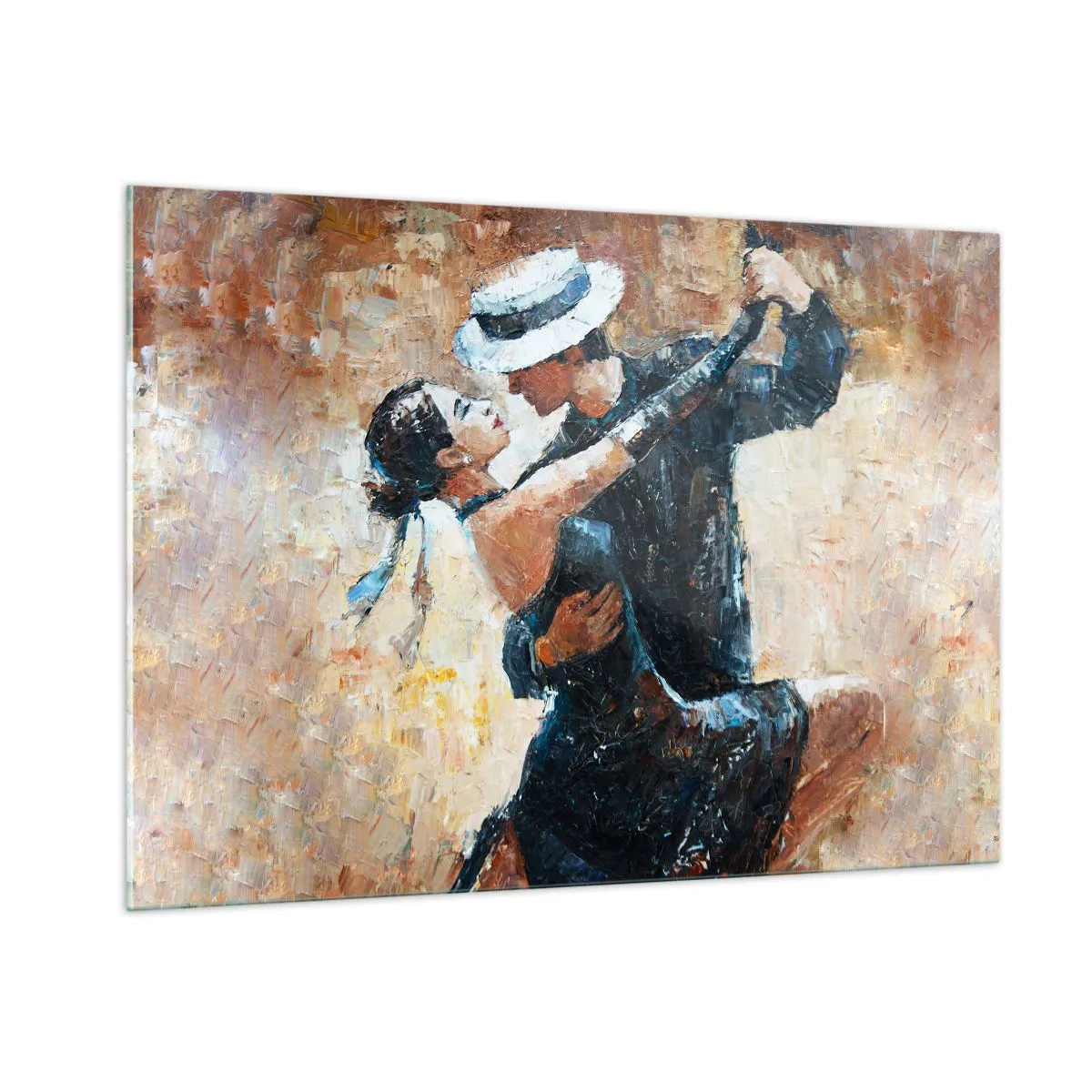 Quadro su vetro - Una coppia che balla in uno stile elegante con un tocco classico - 100x70cm - Alla Rodolfo Valentino - Decorazione murale moderna per soggiorno e camera da letto ARTTOR