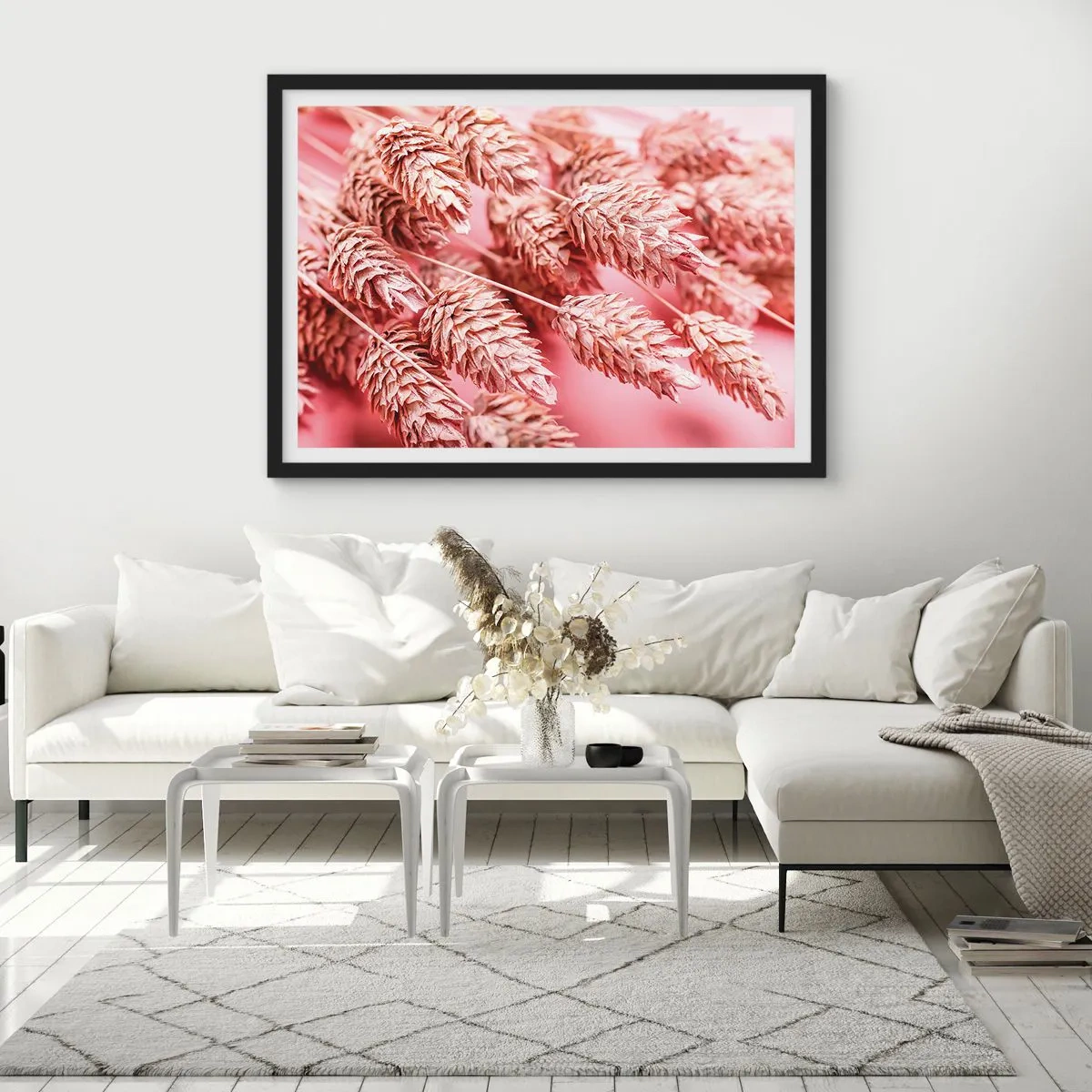 Poster in cornice nera - Primo piano delle orecchie rosa - 100x70cm - Cascata di fiori in rosa - Decorazione murale moderna per soggiorno e camera da letto ARTTOR