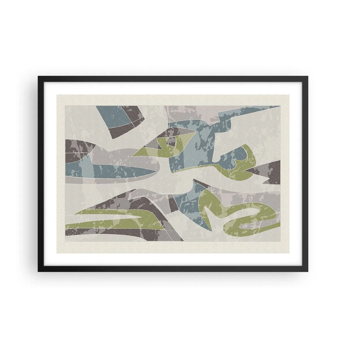 Poster in cornice nera - Forme astratte in verde e blu su uno sfondo chiaro - 70x50cm - Composizione oltre il vetro - Decorazione murale moderna per soggiorno e camera da letto ARTTOR