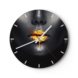Orologio da parete - Orologio in Vetro - Labbra dorate su sfondo nero in stile artistico - 30x30cm - Boccadoro - Decorazione murale moderna per soggiorno, cucina e camera da letto ARTTOR