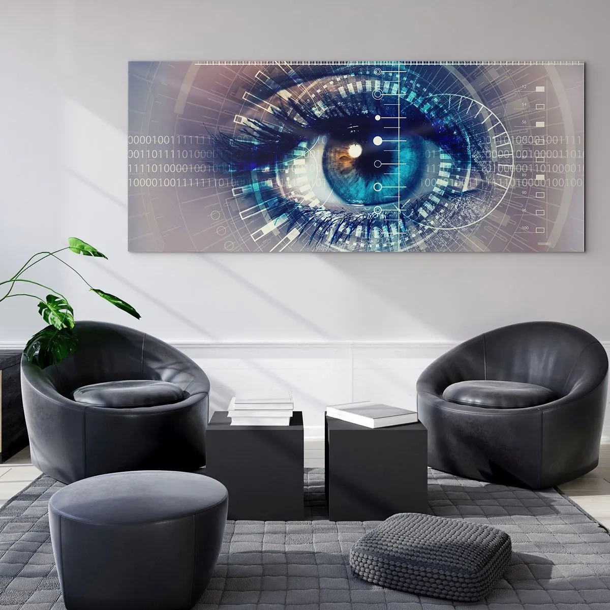 Quadro su vetro - Un occhio tecnologico con un'interfaccia futuristica - 160x50cm - Credi di conoscermi - Decorazione murale moderna per soggiorno e camera da letto ARTTOR