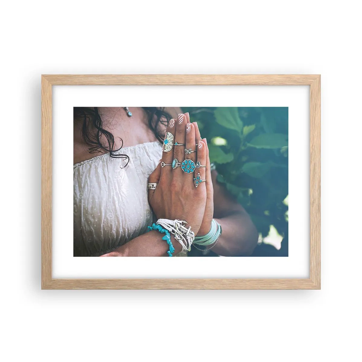 Poster in cornice rovere chiaro - Benvenuto al centro dell'essere - 40x30 cm