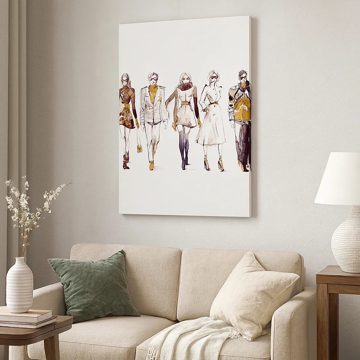 Quadro su tela - Stampe su Tela - Schizzo di un gruppo di persone in abiti alla moda - 50x70cm - Chic naturale, eleganza casual - Decorazione murale moderna per soggiorno e camera da letto ARTTOR