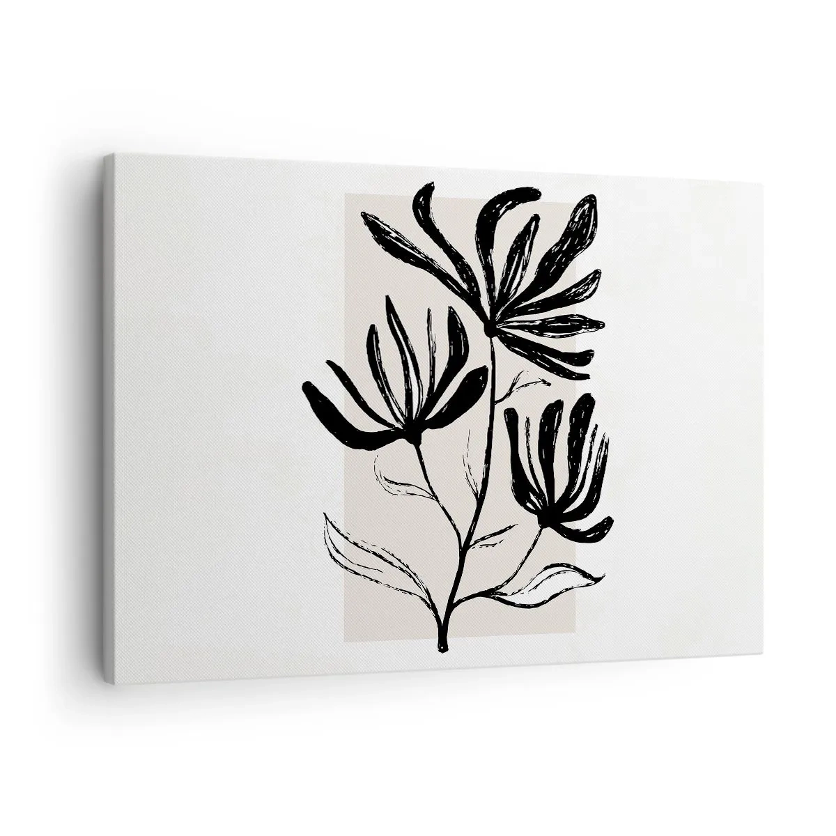 Quadro su tela - Stampe su Tela - Motivo floreale minimalista in bianco e nero - 70x50cm - Uno schizzo per l'erbario - Decorazione murale moderna per soggiorno e camera da letto ARTTOR