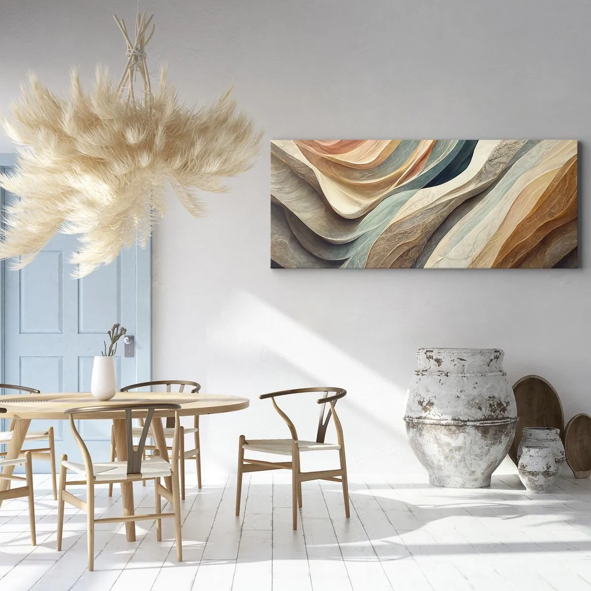 Quadro su tela - Stampe su Tela - Onde astratte in tonalità pastello - 140x50cm - L'attimo prima del cambiamento - Decorazione murale moderna per soggiorno e camera da letto ARTTOR