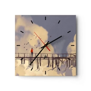 Orologio da parete - Orologio in Vetro - Una figura su un ponte tra le nuvole con uccelli nel cielo - 30x30cm - Nostalgia del cielo - Decorazione murale moderna per soggiorno e camera da letto ARTTOR