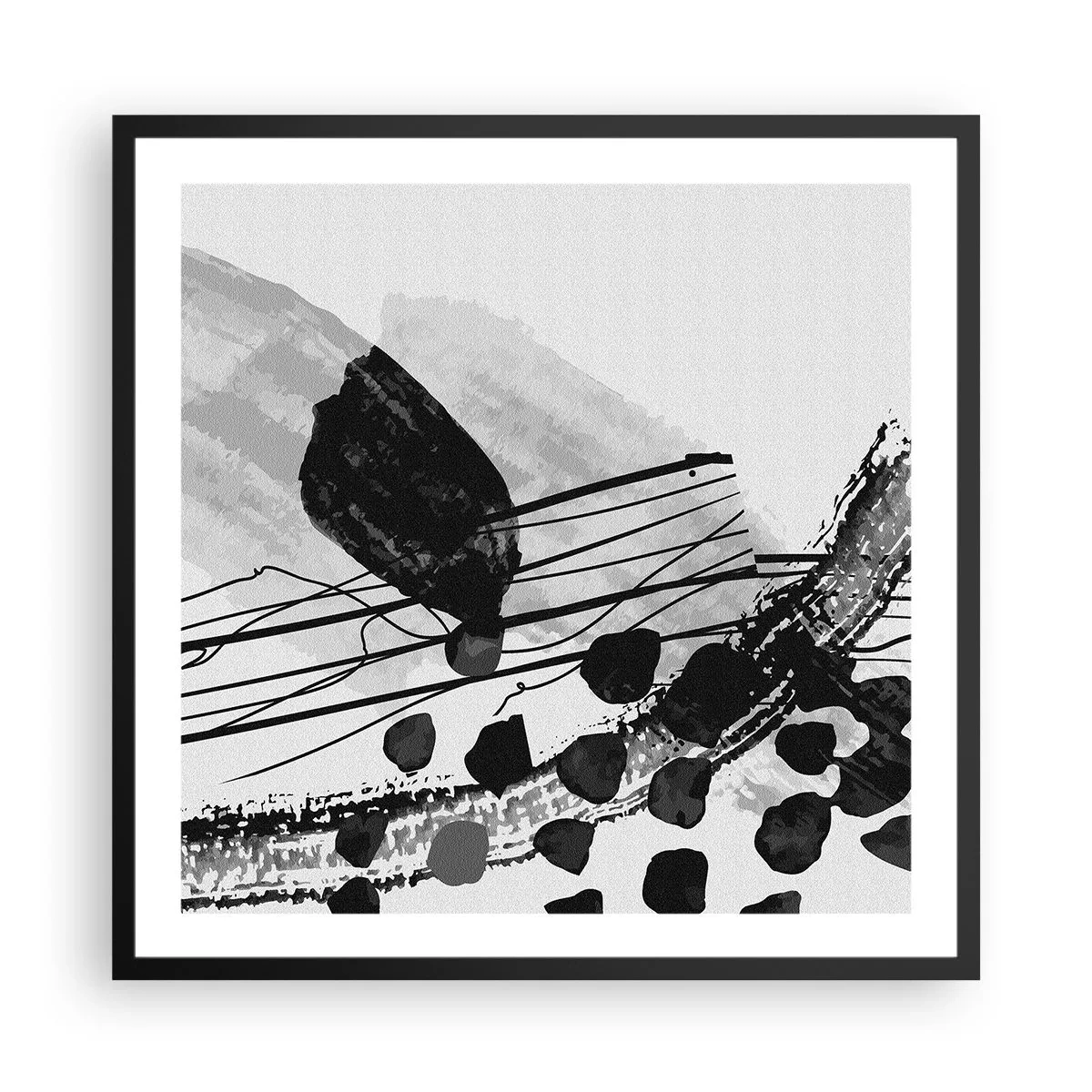 Poster in cornice nera - Astrazione organica in bianco e nero - 60x60 cm