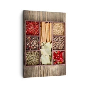 Quadro su tela - Stampe su Tela - Scatola di legno con varie spezie in scomparti - 50x70cm - Ordine delle forme, bouquet degli aromi - Decorazione murale moderna per soggiorno e camera da letto ARTTOR