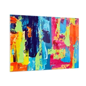 Quadro su vetro - Un'illustrazione di un dipinto astratto dai colori intensi - 100x70cm - La vita è bella! - Decorazione murale moderna per soggiorno e camera da letto ARTTOR