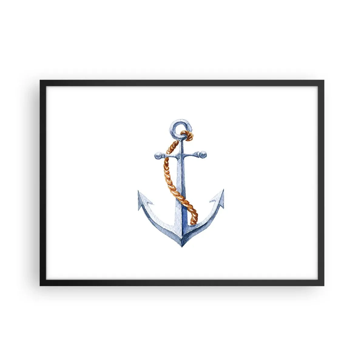 Poster in cornice nera - Ancora con corda in stile acquerello - 70x50cm - Benvenuta avventura! - Decorazione murale moderna per soggiorno e camera da letto ARTTOR