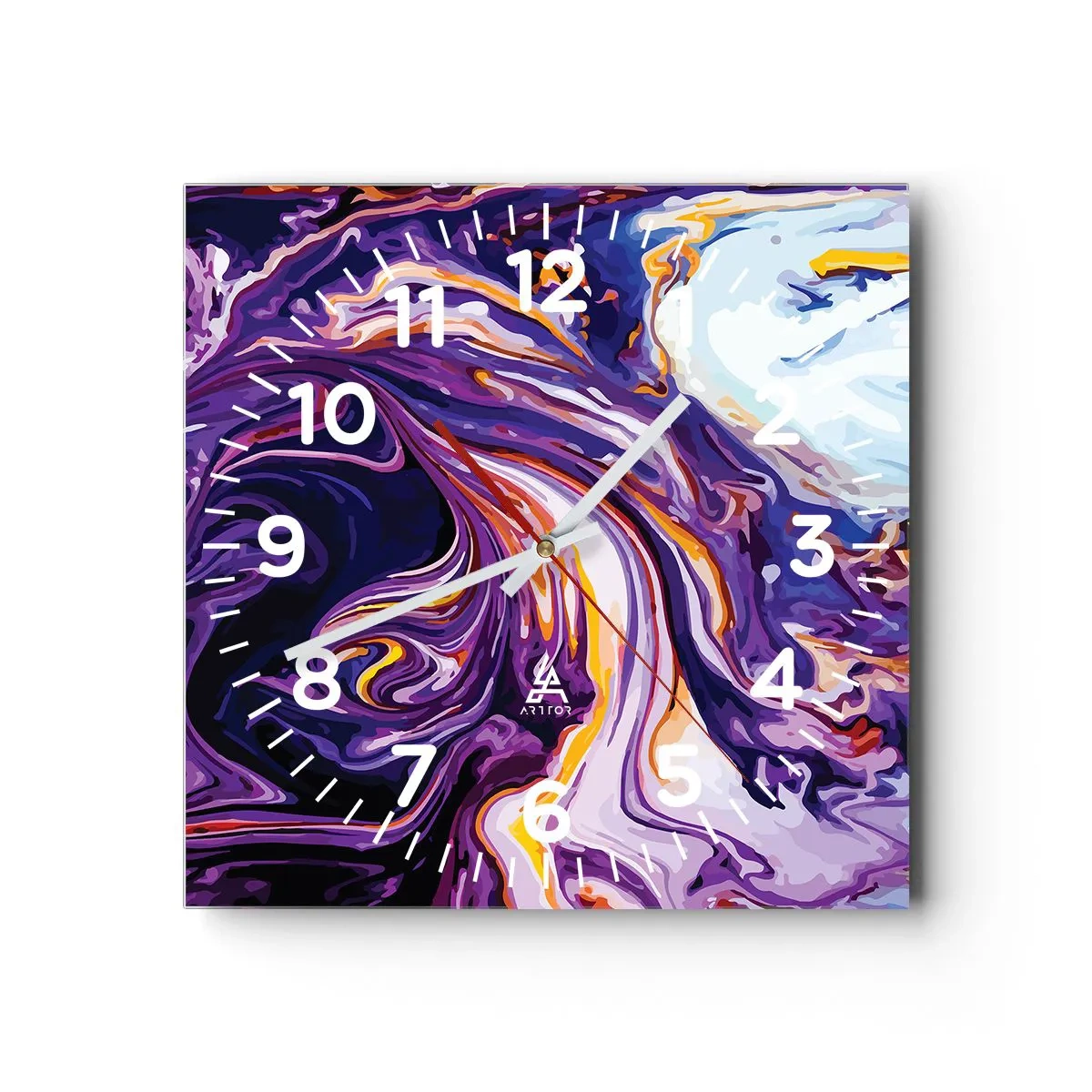 Orologio da parete - Orologio in Vetro - Curvatura dello spazio in viola - 40x40 cm