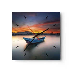 Orologio da parete - Orologio in Vetro - Una barca sull'acqua durante un pittoresco tramonto - 30x30cm - Viene una notte buona - Decorazione murale moderna per soggiorno e camera da letto ARTTOR