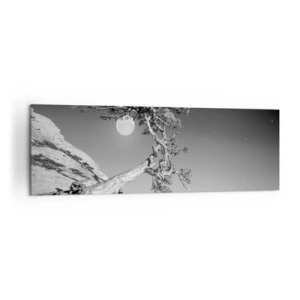 Quadro su tela - Stampe su Tela - Albero bianco e nero su una scogliera con la luna sullo sfondo - 160x50cm - Guerriera vittoriosa  - Decorazione murale moderna per soggiorno e camera da letto ARTTOR