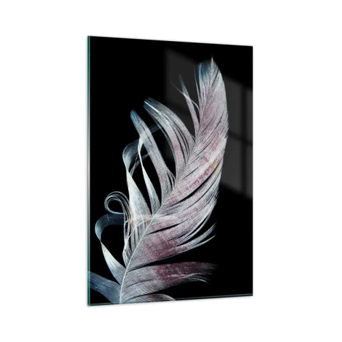 Quadro su vetro - Una piuma delicata su uno sfondo nero in un approccio artistico - 80x120cm - Pensa al tocco - Decorazione murale moderna per soggiorno e camera da letto ARTTOR