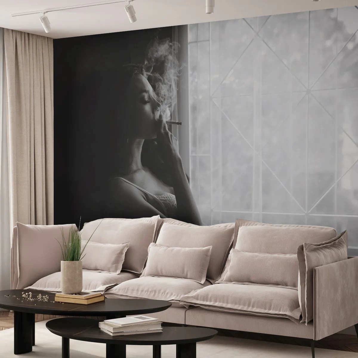 Fotomurali Autoadesivo Deluxe Sticker - Attimo sensuale - Donna, Sigaretta, Camera da letto - 250x175 cm