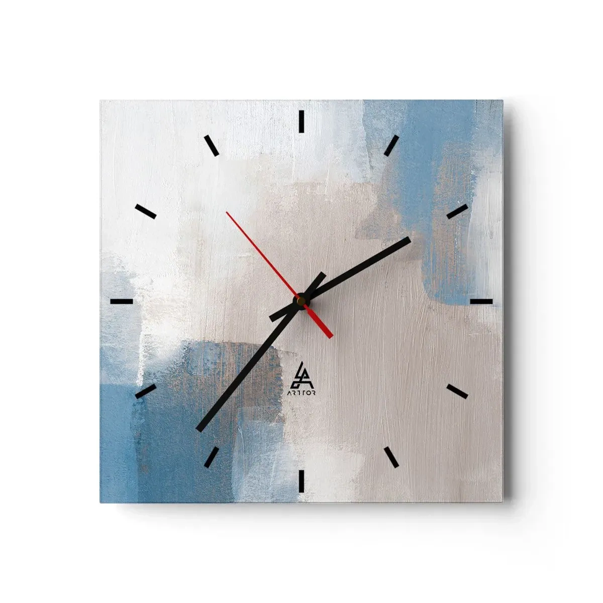 Orologio da parete - Orologio in Vetro - Forme astratte nei toni del blu e del beige - 30x30cm - Astrazione rosa coperta dal blu - Decorazione murale moderna per soggiorno e camera da letto ARTTOR