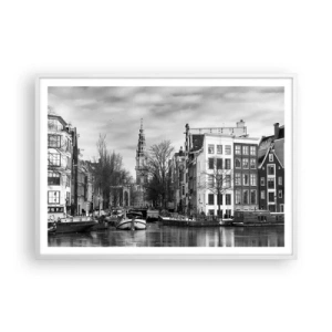 Poster in cornice bianca - Atmosfera di Amsterdam - 100x70 cm