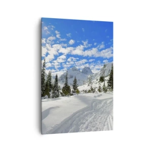 Quadro su tela - Stampe su Tela - Paesaggio montano invernale con foresta e sentiero nella neve - 70x100cm - Nella neve e nel sole - Decorazione murale moderna per soggiorno e camera da letto ARTTOR