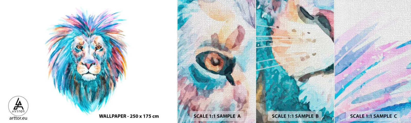 Campione di Fotomurale Premium Canvas - Aura elettrizzante - Animali, Leone, Astrazione - 100x30 cm