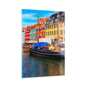 Quadro su vetro - Colorate case sui canali di Copenaghen - 50x70cm - Riva gioiosa - Decorazione murale moderna per soggiorno e camera da letto ARTTOR