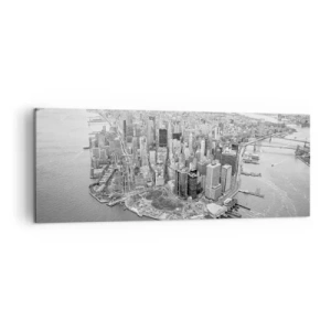 Quadro su tela - Stampe su Tela - Vista aerea di Manhattan in bianco e nero - 140x50cm - Come non amarla? - Decorazione murale moderna per soggiorno e camera da letto ARTTOR