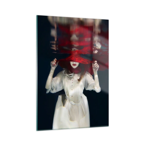 Quadro su vetro - Donna con cappello rosso sott'acqua - 50x70cm - Donnagatto - Decorazione murale moderna per soggiorno e camera da letto ARTTOR