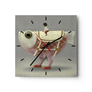 Orologio da parete - Orologio in Vetro - Un fantasioso cavaliere di pesce con gambe e sella - 30x30cm - Il cavaliere del pesce - Decorazione murale moderna per soggiorno e camera da letto ARTTOR