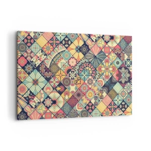 Quadro su tela - Stampe su Tela - Motivi geometrici colorati ispirati allo stile marocchino - 120x80cm - L'atmosfera del Marocco - Decorazione murale moderna per soggiorno e camera da letto ARTTOR