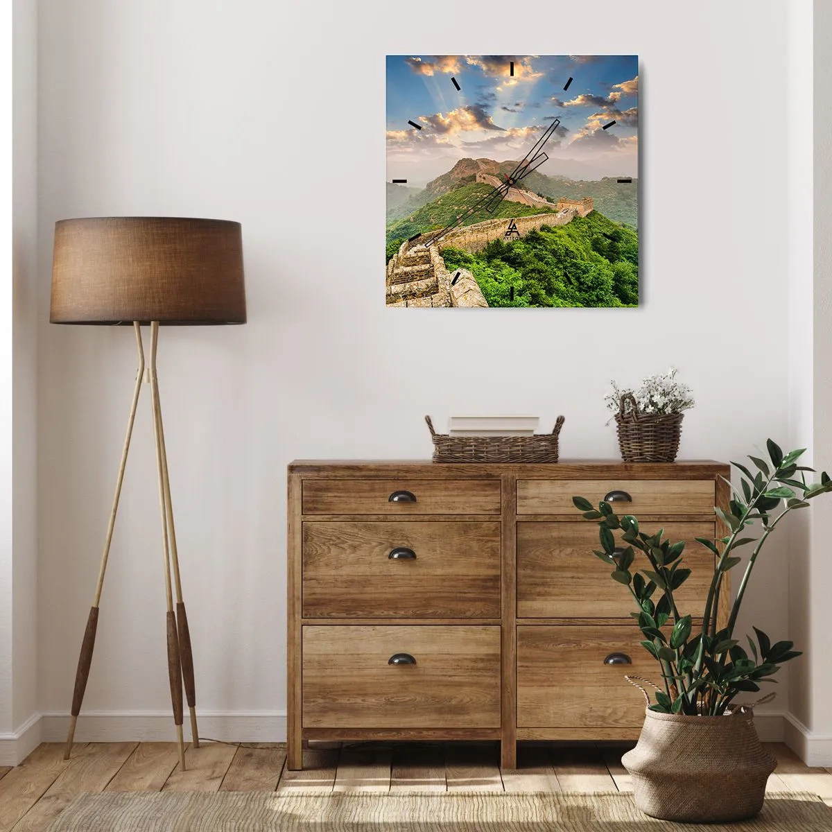 Orologio da parete - Orologio in Vetro - La Grande Muraglia cinese illuminata dalla luce del sole in un paesaggio pittoresco - 30x30cm - La grandezza che non passa mai - Decorazione murale moderna per soggiorno e camera da letto ARTTOR