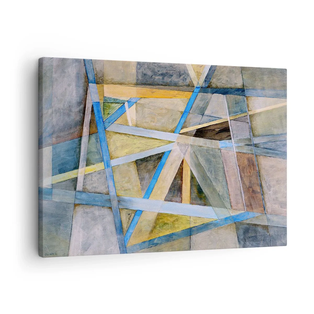 Quadro su tela - Stampe su Tela - Composizione geometrica con linee chiare e blu - 70x50cm - Dritto o obliquo? - Decorazione murale moderna per soggiorno e camera da letto ARTTOR
