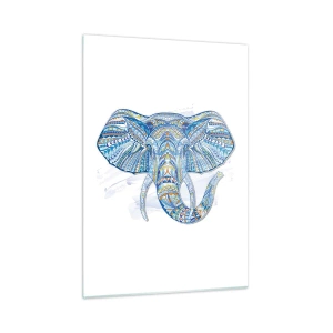 Quadro su vetro - Elefante blu in stile artistico con motivi geometrici - 50x70cm - Intarsiato con oro e blu - Decorazione murale moderna per soggiorno e camera da letto ARTTOR
