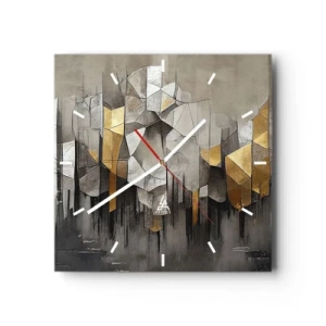 Orologio da parete - Orologio in Vetro - Astrazione geometrica nei toni dell'oro e del grigio - 30x30cm - Composizione di ghiaccio e luce - Decorazione murale moderna per soggiorno e camera da letto ARTTOR