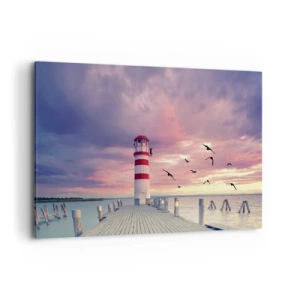 Quadro su tela - Stampe su Tela - Un faro sul molo circondato da un pittoresco tramonto - 100x70cm - Tempo di tornare in porto - Decorazione murale moderna per soggiorno e camera da letto ARTTOR