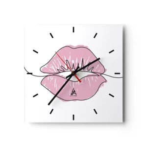 Orologio da parete - Orologio in Vetro - Disegno minimalista delle labbra in una tonalità rosa - 30x30cm - Pronti al bacio? - Decorazione murale moderna per soggiorno e camera da letto ARTTOR