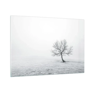 Quadro su vetro - Un albero solitario contro la nebbia in una composizione monocromatica - 100x70cm - Contro il nulla - Decorazione murale moderna per soggiorno e camera da letto ARTTOR